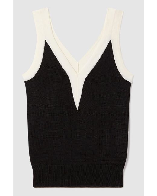 Reiss Tessa - Black/white Colourblock V-neck Vest, Xs