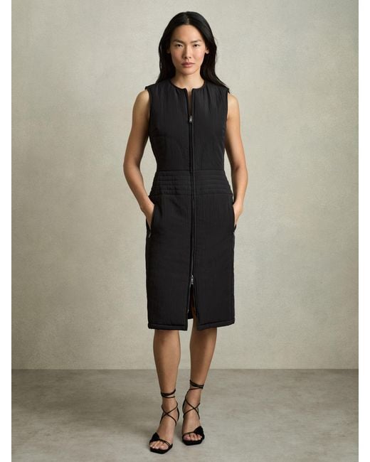 princess polly baby blue dress Reiss Sheer-Sleeve Knit Midi Dress in Black main image 1