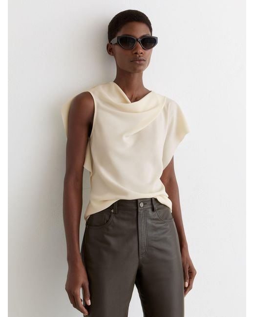 Reiss Natural Asymmetric Drape-Neck Top