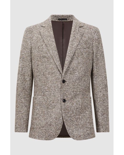 Reiss Gray Feather - Grey Slim Fit Wool-cotton Check Single Breasted Blazer for men