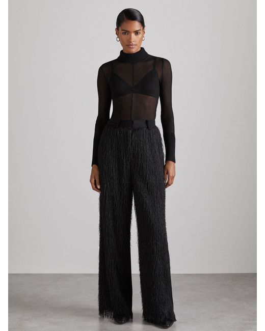 Reiss Amber - Black Atelier Sheer-jersey Funnel-neck Top, Us 10