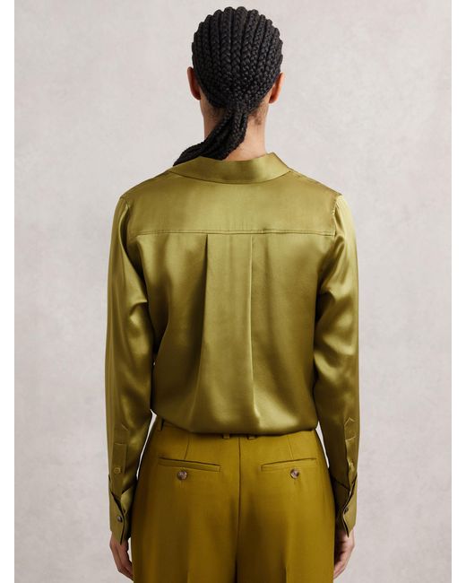 Reiss Green Silk-Satin Concealed-Placket Shirt