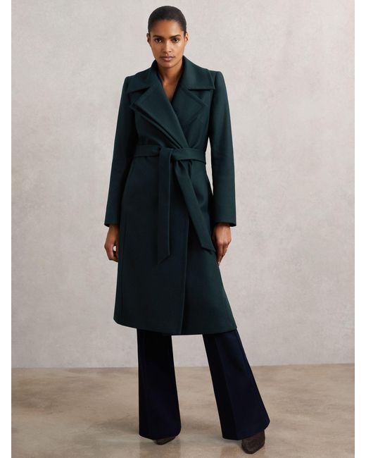 Reiss Blue Petite Wool-Blend Double-Lapel Belted Coat With Cashmere
