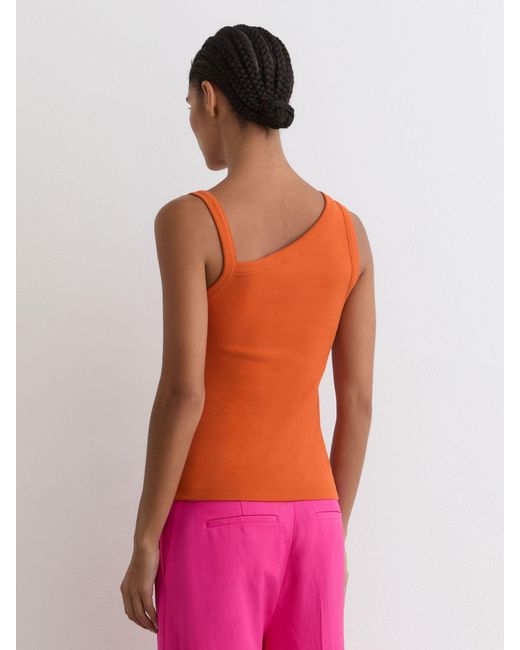Reiss Pink Aysha - Orange Stretch-cotton Asymmetric-neck Vest, S (us 4-6)