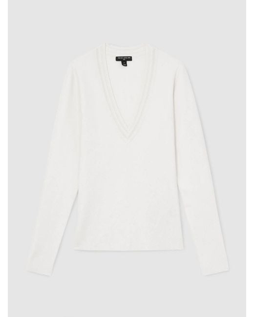 ATELIER White Silk-Blend Knit V-Neck Top