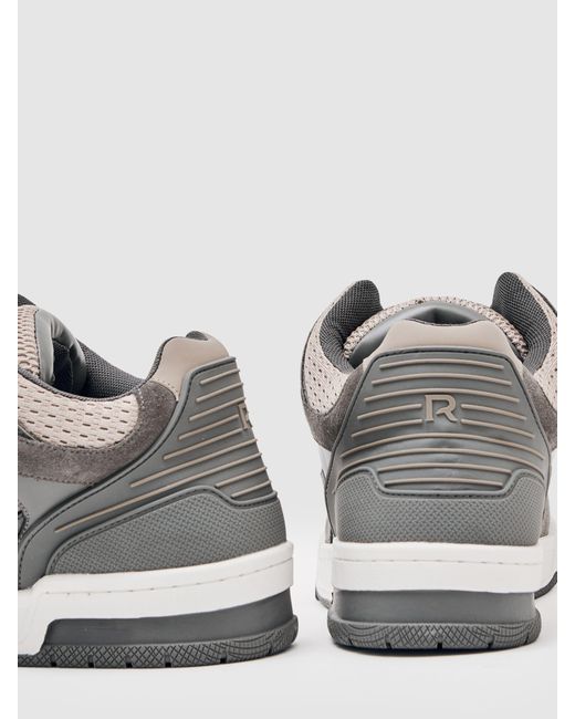 Reiss White Charcoal/Dark Anse Bonded-Leather Mid-Top Skater Trainers for men