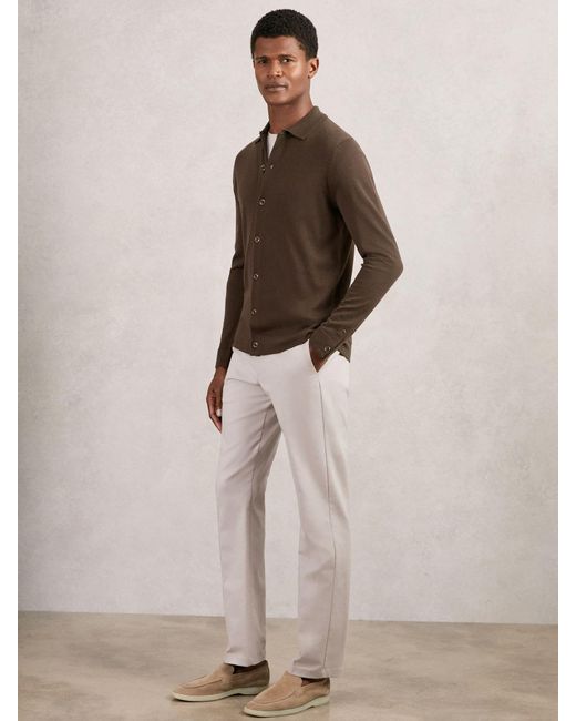 Reiss Brown Merino Wool Button-Through Cardigan for men