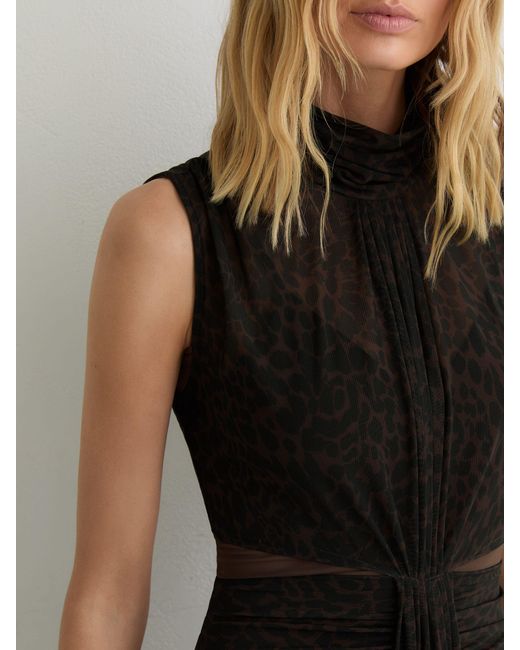 Reiss Black Animal-Print Ruched Sleeveless Maxi Dress