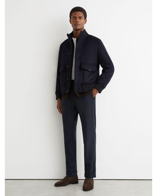 Reiss Blue Cooper - Navy Wool-blend Tapered Cuffed Trousers, 38 for men