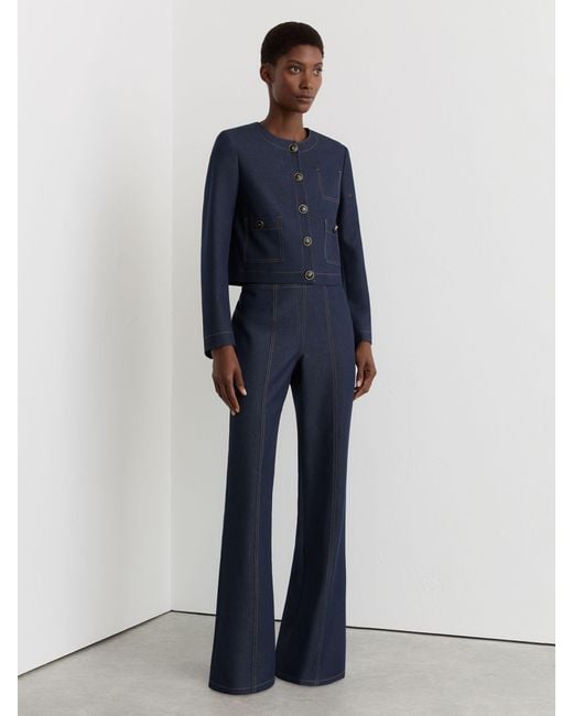 Reiss Blue Flared-Leg Denim-Look Trousers