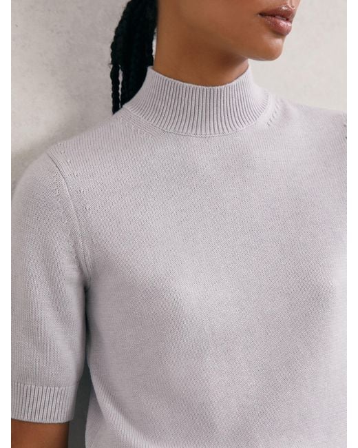 Reiss White Cotton And Wool Funnel-Neck Knit Top