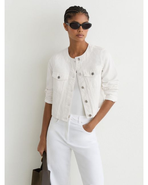 Reiss White Collarless Cropped Jacket
