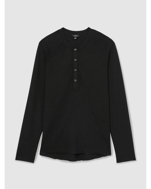 Reiss Black Ribbed Long-Sleeve Henley T-Shirt for men