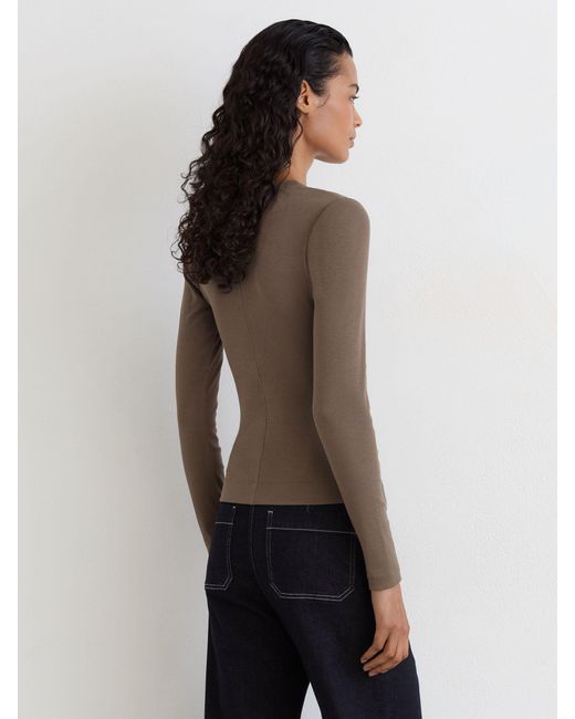 Reiss Brown Stretch-Cotton Notch-Neck Top