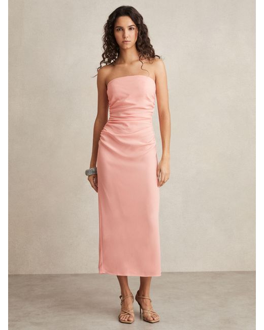 Reiss Pink Ruched Strapless Bodycon Dress