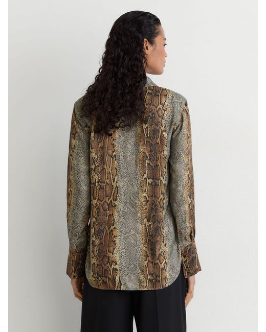 Reiss Brown Lyla - Neutral/grey Snakeskin-print Long-sleeve Shirt, Us 6
