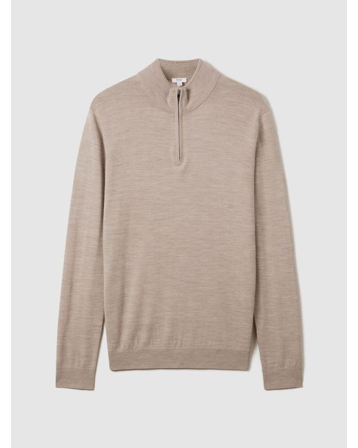 Reiss Natural Blackhall - Wheat Melange Merino Wool Zip Neck Jumper, S for men