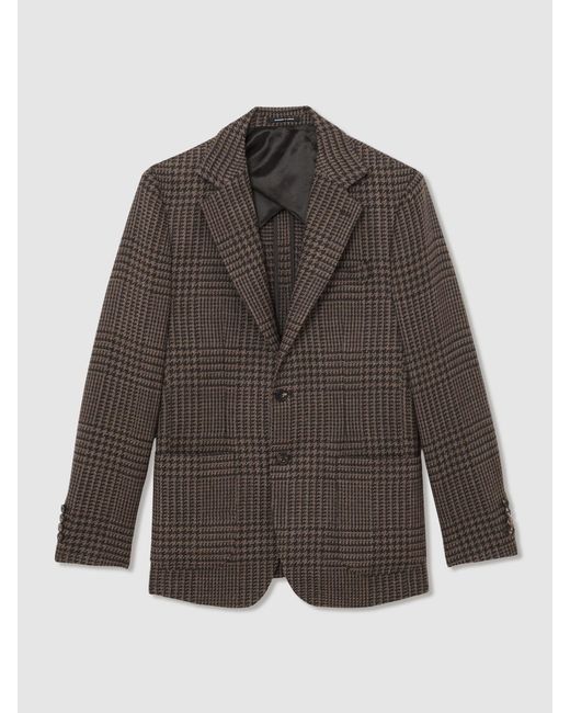 Reiss Brown Atelier Check Single-Breasted Blazer Wool Tailored-Fit for men