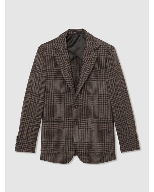 Reiss Brown Atelier Check Single-Breasted Blazer Wool Tailored-Fit for men
