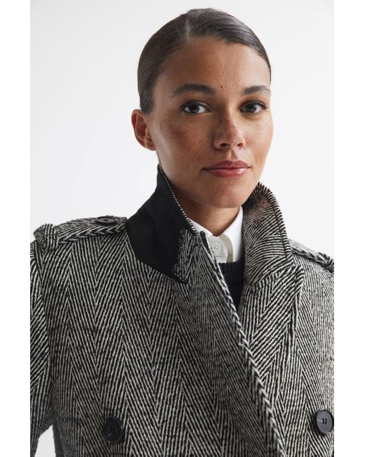 Reiss Jesse Grey Wool Blend Herringbone Coat in Black Lyst UK
