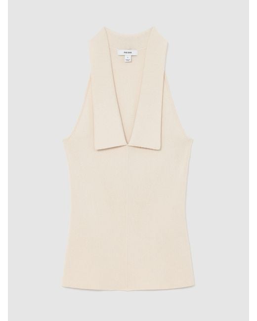Reiss White Vera - Ivory Collared Rib-knit Vest, S (us 4-6)