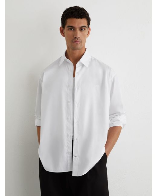 Reiss White Monogram-Embroidered Relaxed-Fit Shirt Cotton for men