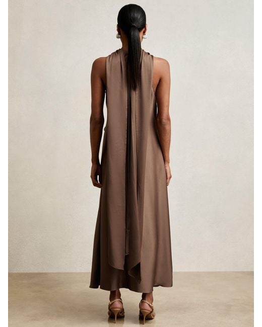 Reiss Natural Satin Tuck-Detail Cape Midi Dress