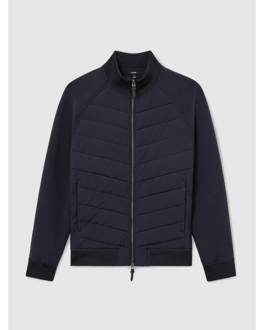 Reiss Blue Hybrid Quilted And Interlock Zip Jacket for men