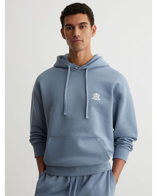 Reiss Blue Monogram Embroidered Relaxed Hoodie for men