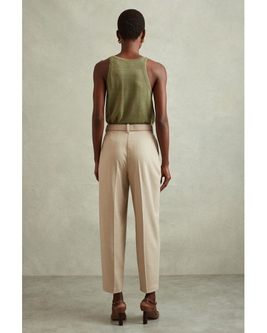 Reiss Natural Freja - Neutral Tapered Belted Trousers
