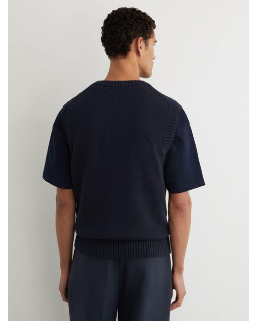 Reiss Blue Monogram Embroidered Relaxed Knit Vest for men