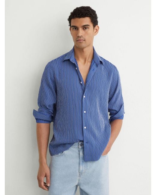 Reiss Blue Pinstripe Long-Sleeve Regular-Fit Shirt for men