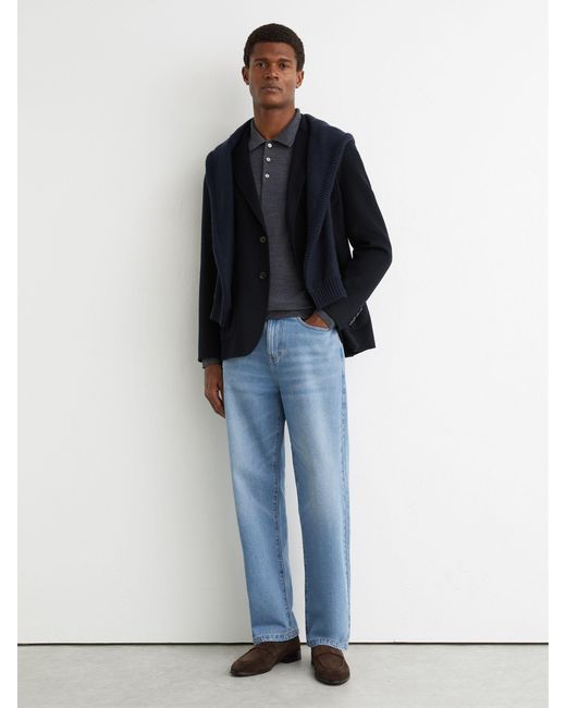 Reiss Blue Wool-Blend Single-Breasted Blazer Tailored-Fit for men