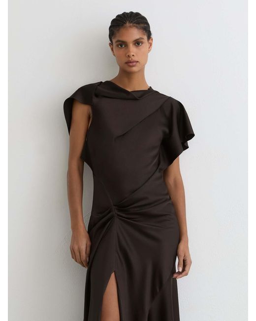 reiss chocolate brown dress Sasha - Satin Drape-detail Midi Dress, Us 0 Style:EP00461BK 15% Linen. Color:BA670 Buy Lipsy Blue Halter