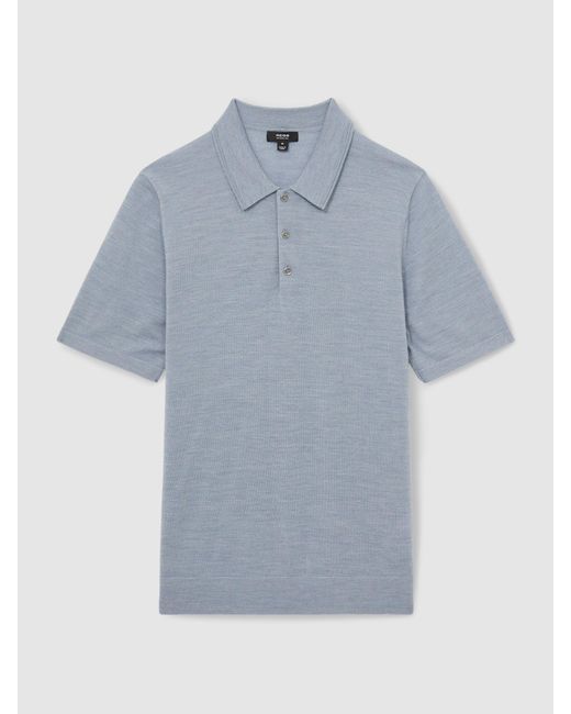 Reiss Blue Wool Short-Sleeve Polo Shirt for men