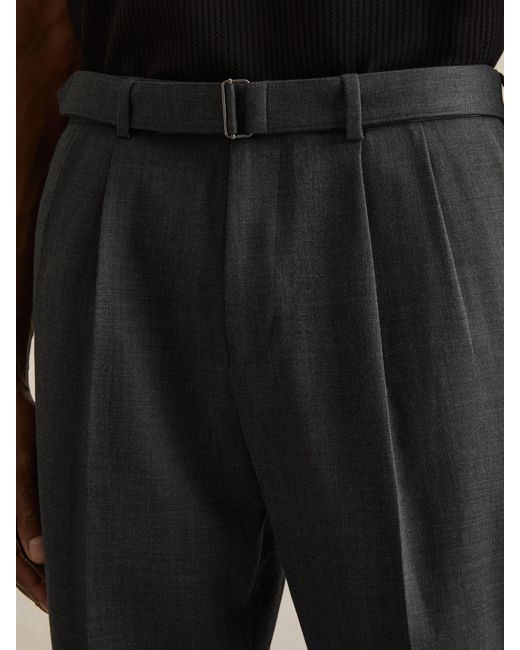 Reiss Natural Strap - Charcoal Grey Wool-blend Tailored-fit Belted Trousers, 28 for men