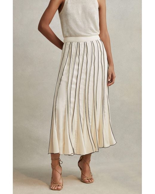 Reiss Natural Tara - Cream Contrast Ruffle Midi Skirt