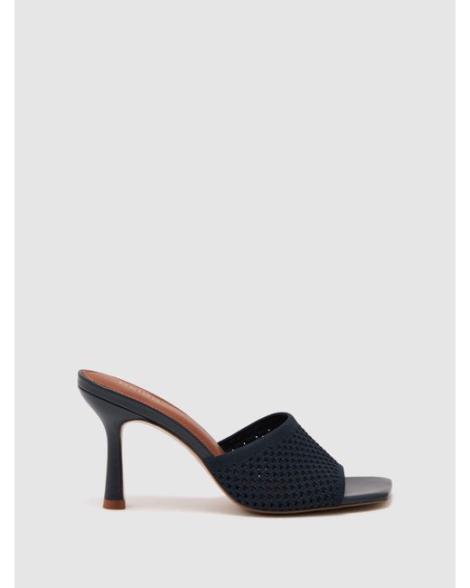 Reiss Blue Briony - Navy Knitted Open-toe Heeled Mules, Us 7 (uk 5)
