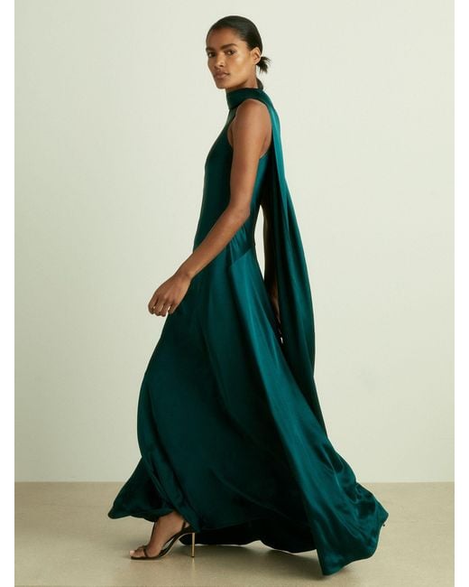 Reiss Fae Petite Satin Cape Dress Maxi in Green | Lyst Reiss Fae Petite Satin Cape Dress Maxi in Green | Lyst