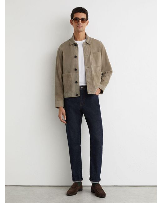 Reiss Natural Suede Patch-Pocket Worker Jacket for men