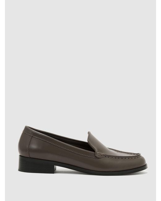 Reiss Gray Leather Apron-Toe Loafers