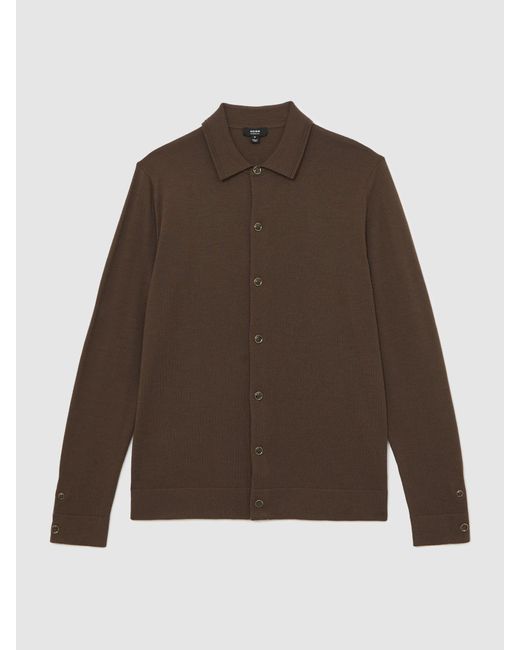Reiss Brown Merino Wool Button-Through Cardigan for men