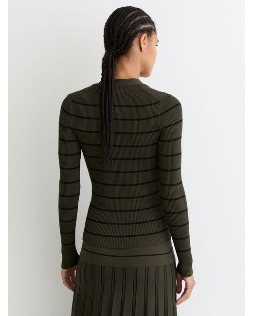 Reiss Gray Khaki & Stripe Craft-Stitch Rib-Knit Top