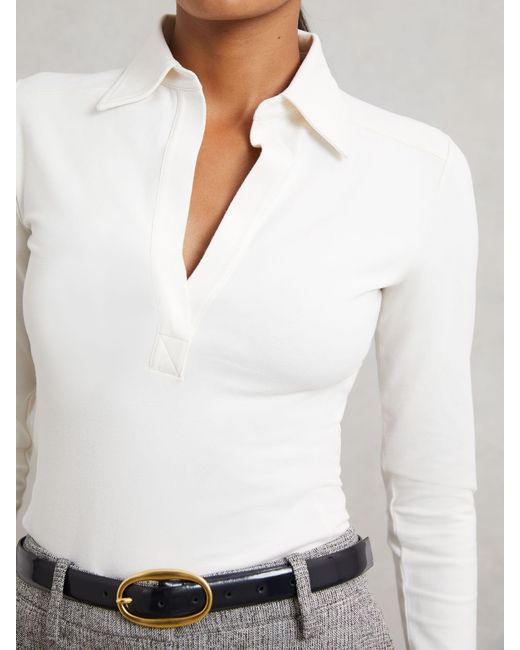 Reiss Gray Stretch-Cotton Open-Collar Shirt