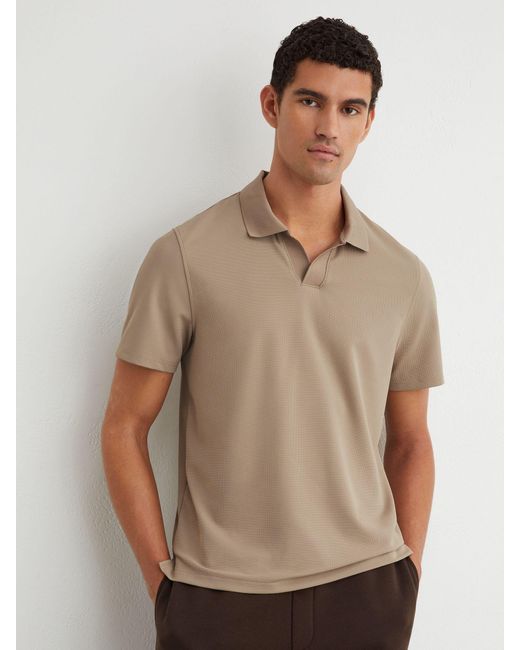 Reiss Brown Textured Open-Collar Polo Shirt for men