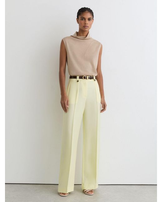 Reiss Natural Honey - Neutral Wool Funnel-neck Sleeveless Knit Top, M (us 8-10)