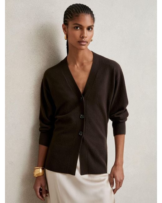 Reiss Black Wool-Blend Fitted Cardigan With Cashmere