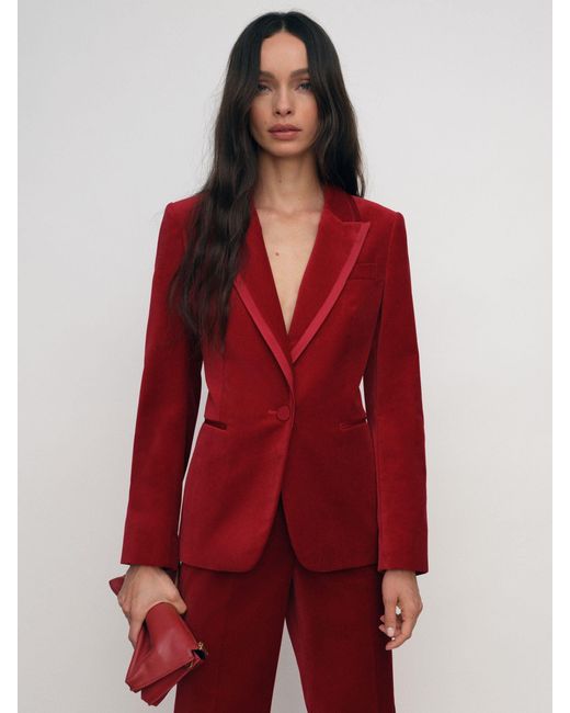 Reiss Red Velvet Single-Breasted Suit Blazer