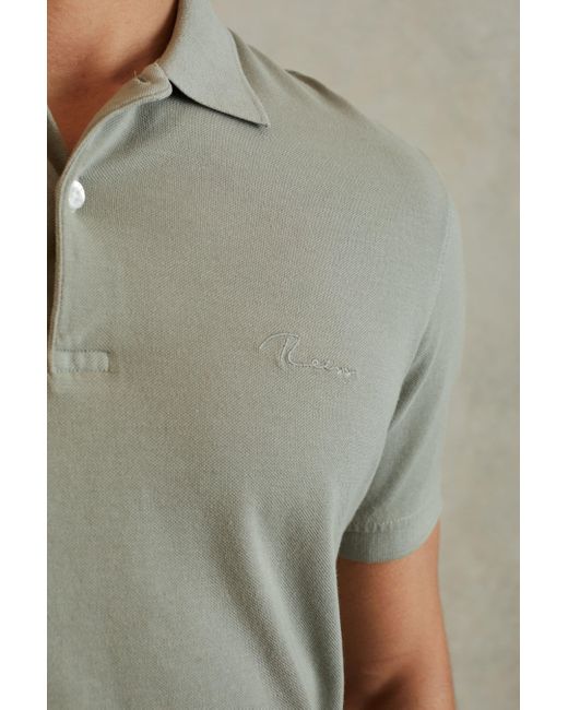 Reiss Green Peters - Dark Sage Slim Fit Garment Dyed Embroidered Polo Shirt, Xxl for men