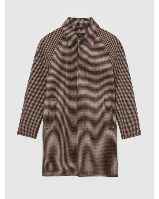 Reiss Brown Wool-Blend Dogtooth-Check Overcoat for men